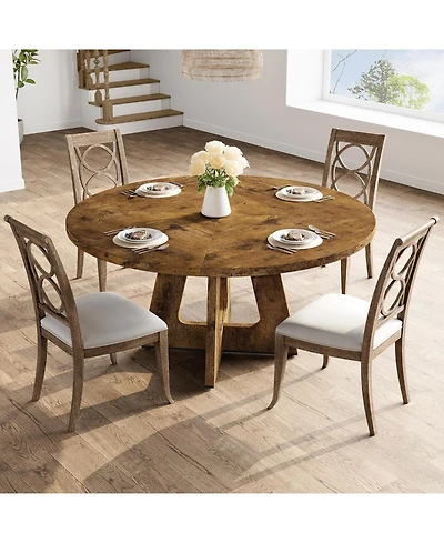 gaomon 47 Inch Round Farmhouse Dining Table for 4-6 with Wooden Top and Legs – Large Rustic Table for Home Dining Room or Living Room (No Chair