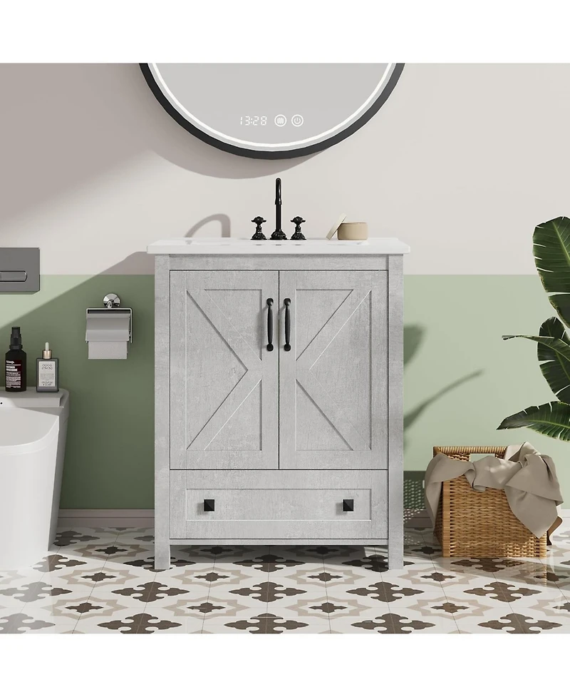 gaomon 30" Vanity with Ceramic Sink Modern Bathroom Vanity with 2 Doors and 1 Storage Drawer Freestanding Bathroom Cabinet with Contemporary Desi