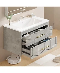 gaomon 30" Bathroom Vanity with Sink Combo Floating Bathroom Vanity with Ceramic Basin 2 Large Drawers with Gold Handle Soft-Close Design
