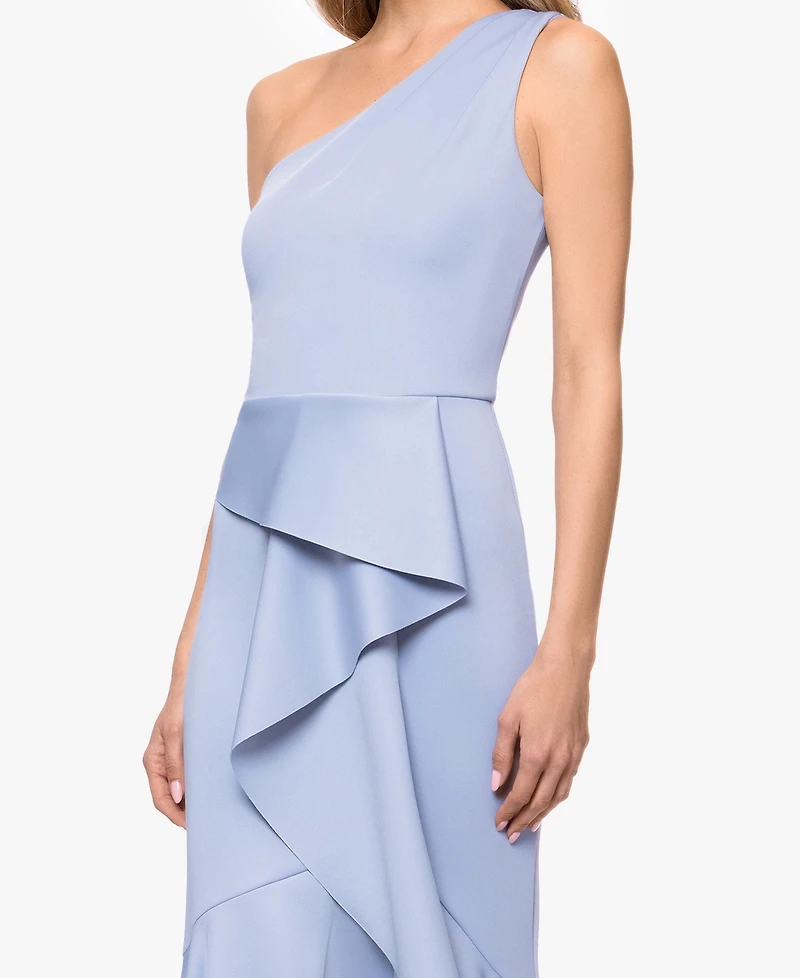 Betsy & Adam Women's One-Shoulder Ruffle Detail Gown