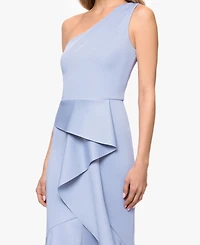 Betsy & Adam Women's One-Shoulder Ruffle Detail Gown