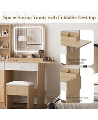 gaomon Makeup Vanity with Lighted Mirror - Vanity Desk with Power Strip/Adjustable Lighting/Drawers and Cushioned Stool