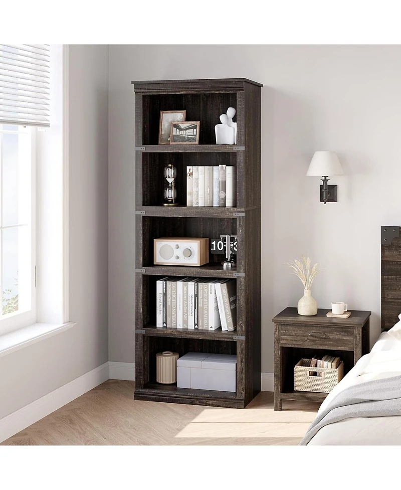 gaomon 5-Tier Farmhouse Bookcase – Wooden Bookshelf with Open Display Shelves and Storage, Freestanding Home Office, Living Room, Bedroom