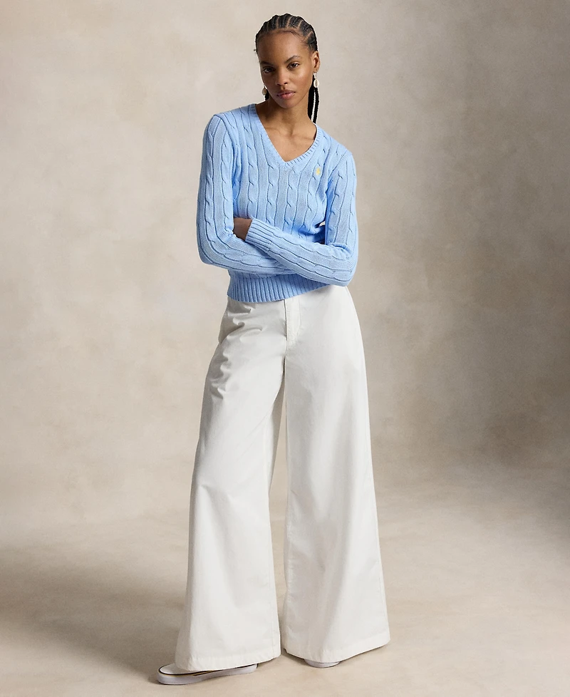 Polo Ralph Lauren Women's Cable-Knit Cotton V-Neck Sweater