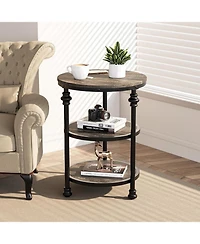 gaomon Round Side Table, Small End Table with 3 Shelves for Living Room, Bedroom, Night Stand Accent Coffee Table with Steel Frame for Small Spaces