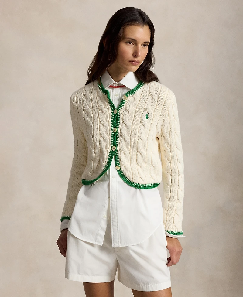 Polo Ralph Lauren Women's Crewneck Buttoned Placket Cropped Cardigan