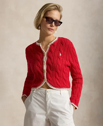 Polo Ralph Lauren Women's Crewneck Buttoned Placket Cropped Cardigan