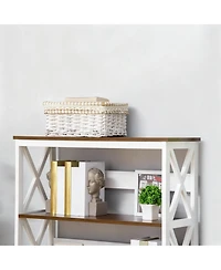Yigii 4-Tier Walnut & White Bookshelf with Drawer and Stability