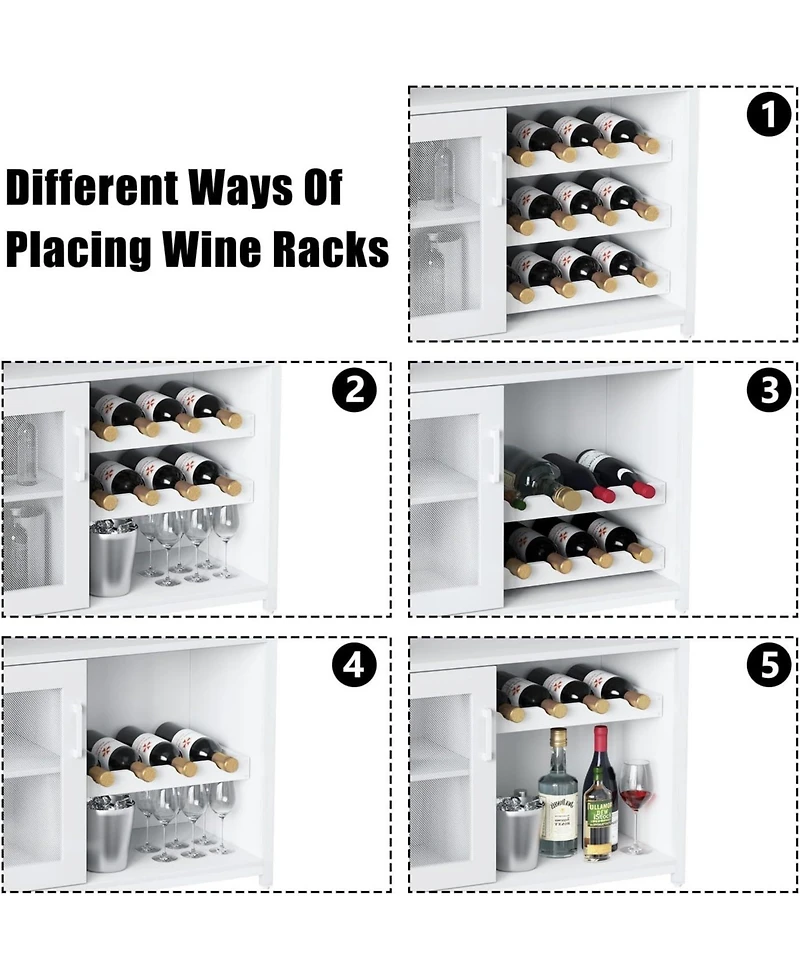 gaomon 3-Tier Wine Bar Cabinet with Detachable Wine Rack and Drawer Industrial Sideboard and Buffet Cabinet with Glass Holder and Mesh Door