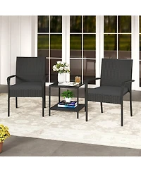 Gymax 3 Piece Patio Furniture Set Outdoor Wicker Chair & Table w/ Seat Cushions