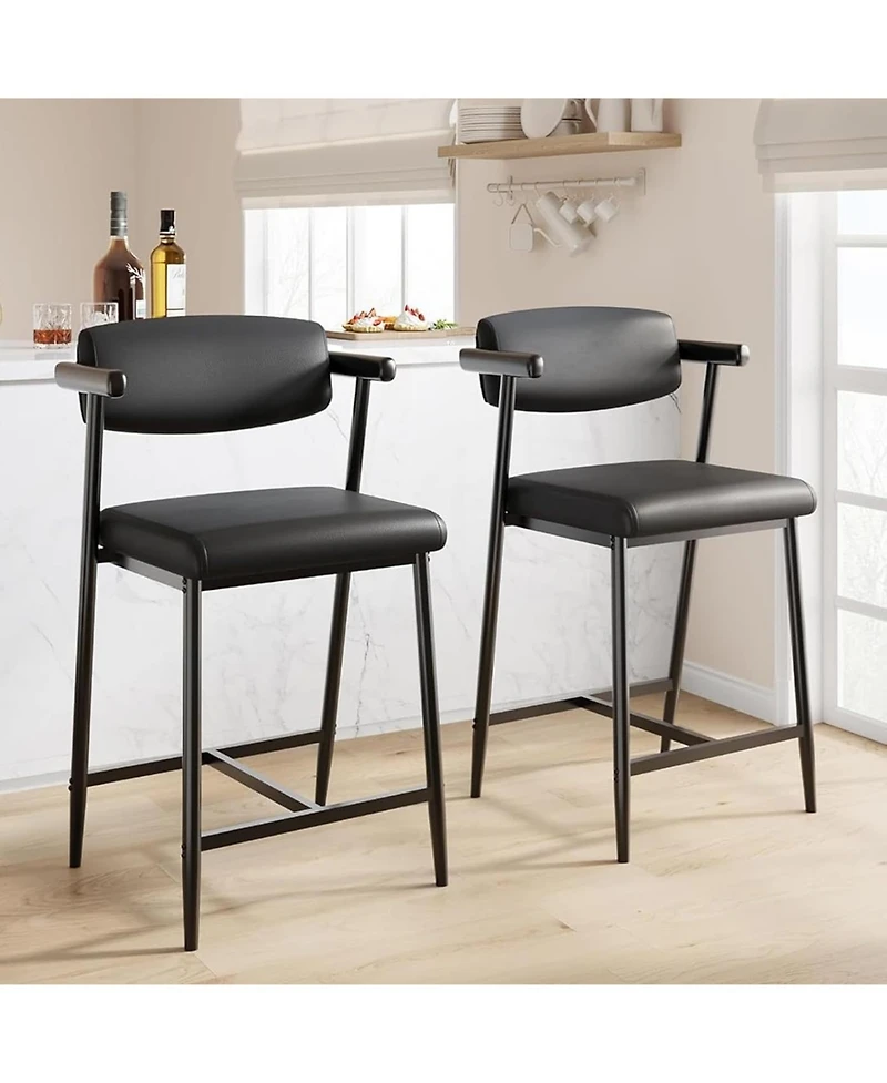 gaomon Bar Stools Set of 2 26.5inch Upholstered Counter Height Bar Stools for 2 with Armrest Wider Thickened Cushion Bar Chairs with Backrest for Bar