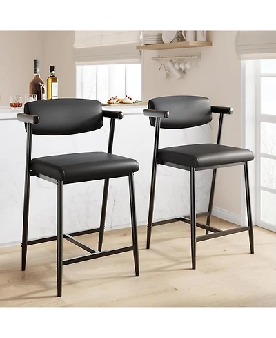 gaomon Bar Stools Set of 2 26.5inch Upholstered Counter Height Bar Stools for 2 with Armrest Wider Thickened Cushion Bar Chairs with Backrest for Bar