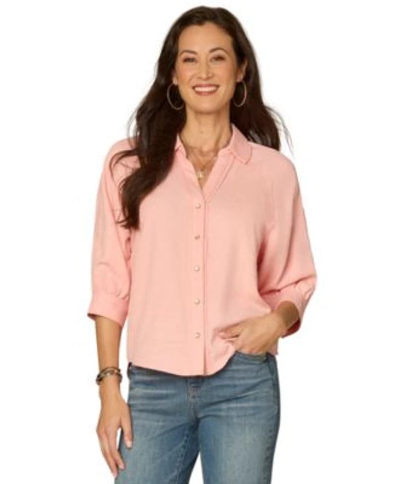 Democracy Womens Scallop Edge Collared Shirt