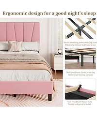 gaomon Full Platform Bed Frame with Fabric Upholstered Headboard, Sturdy Wooden Slats, No Box Spring Needed, Easy Assembly for Bedroom