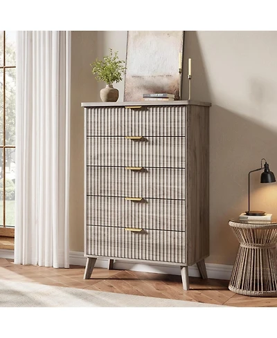 gaomon Fluted 5 Drawer Dresser, 47.2 in Tall Modern Wooden Chest of Drawers with Curved Design for Living Room or Hallway