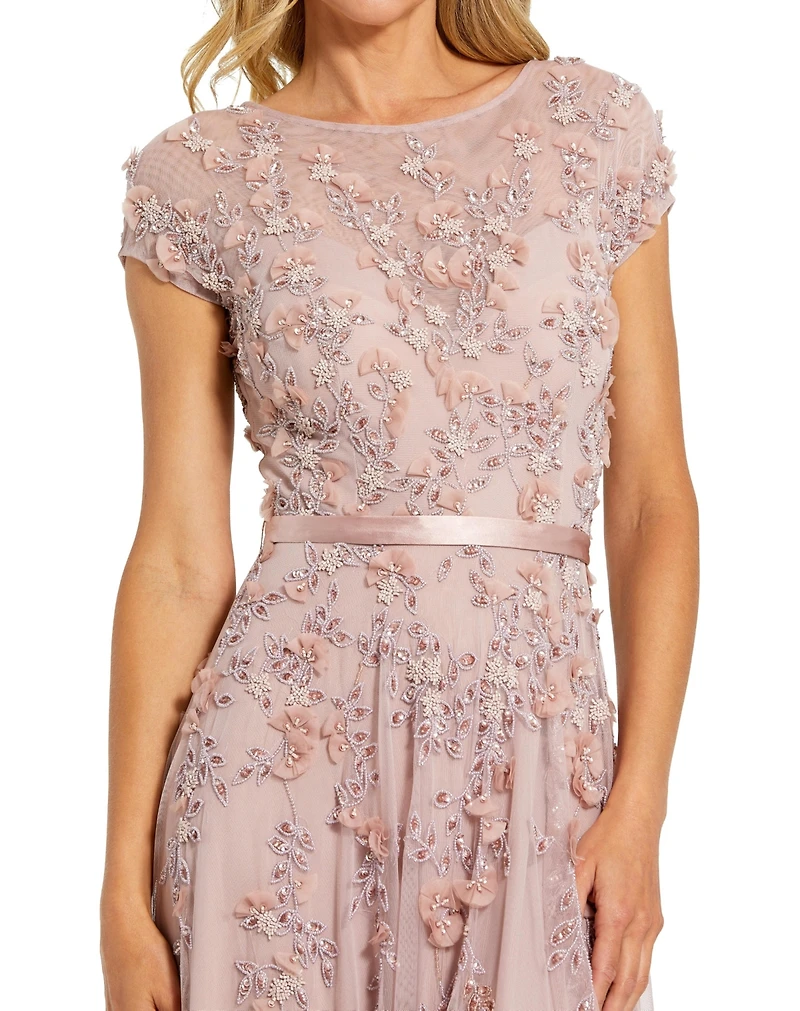 Mac Duggal Petite Floral Embellished Cap Sleeve Gown