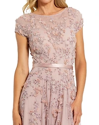 Mac Duggal Petite Floral Embellished Cap Sleeve Gown