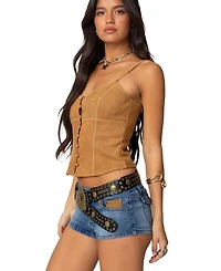 Edikted Women's Tori Faux Suede Button Up Top