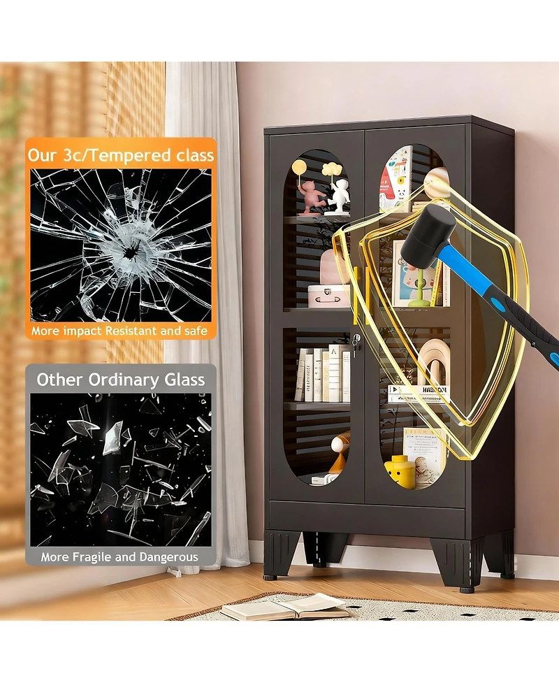 Yigii Elegant Glass Door Cabinet with Locking Mechanism and Adjustable Shelves for Home Decor