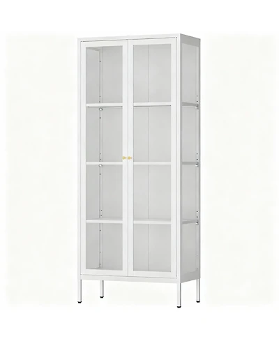 Yigii Tempered Glass Sturdy Steel Frame 3-Side Display Cabinet
