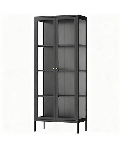 Yigii Tempered Glass Sturdy Steel Frame 3-Side Display Cabinet