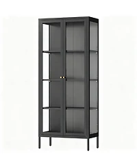 Yigii Tempered Glass Sturdy Steel Frame 3-Side Display Cabinet