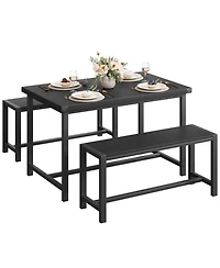 gaomon Dining Table Set for 4, Kitchen Room with 2 Benches, 3-Piece Wood Dinette Sets Chairs
