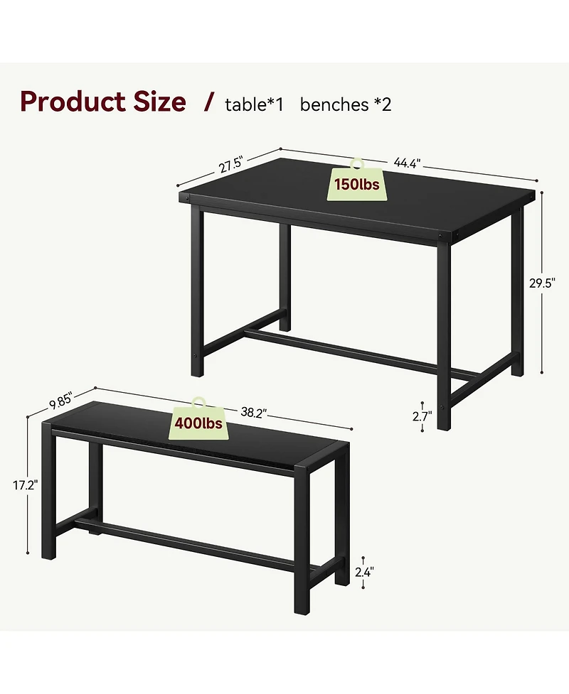 gaomon Dining Table Set for 4, Kitchen Room with 2 Benches, 3-Piece Wood Dinette Sets Chairs