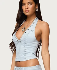 Edikted Women's Sloane Faux Suede Halter Top