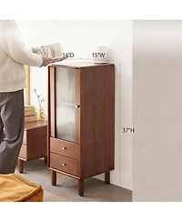 Yigii Solid Wood Cabinet with Glass Doors & Drawers for Living Room