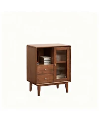 Yigii Solid Wood Cabinet with Glass Doors & Drawers for Living Room