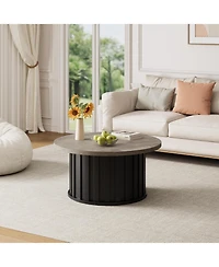gaomon Round 31.9" Round Mid Century Modern Coffee Table with Metal Base and Fluted Design
