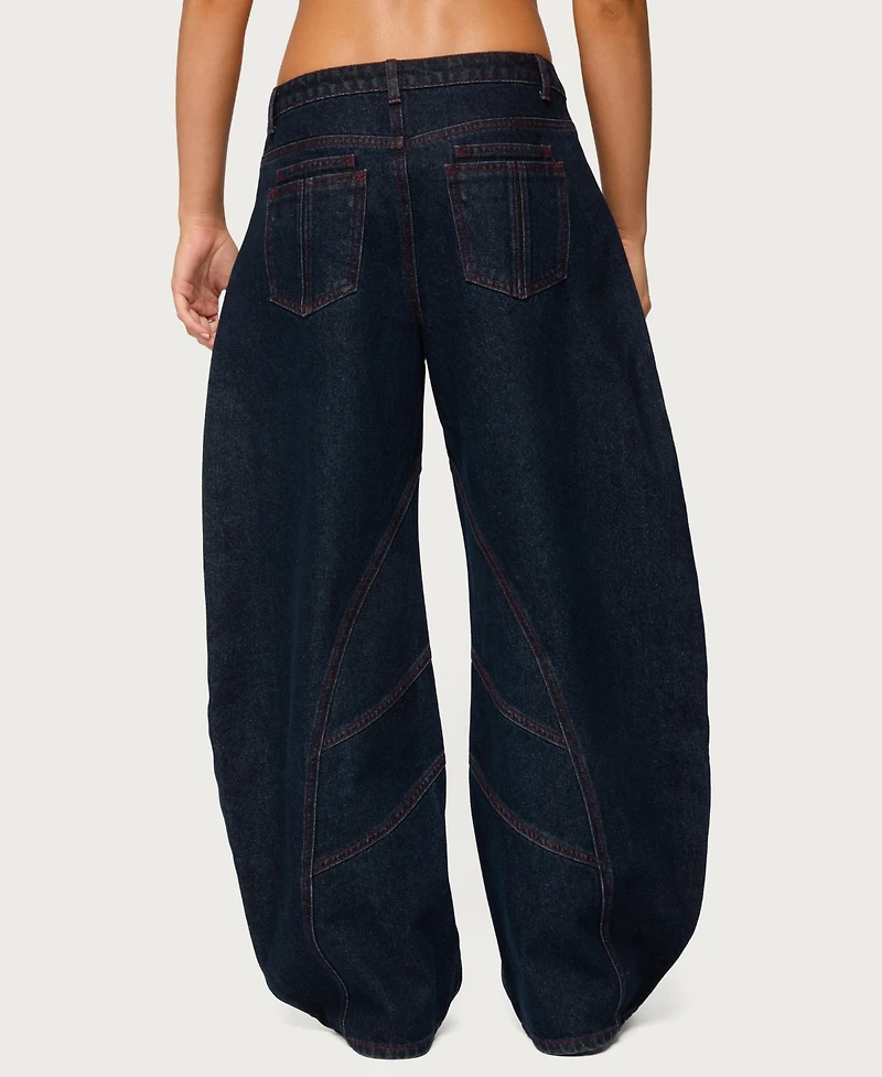 Edikted Women's Double Pocket Low Rise Barrel Leg Jeans