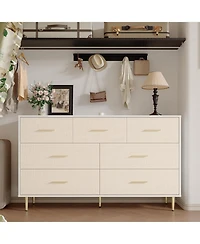 gaomon 7 Drawer Dresser, Modern Chest of Drawer with Gold Metal Handles, Wood Dresser for Bedroom with Strong Metal Legs, White Storage Organizer