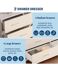 gaomon 7 Drawer Dresser, Modern Chest of Drawer with Gold Metal Handles, Wood Dresser for Bedroom with Strong Metal Legs, White Storage Organizer