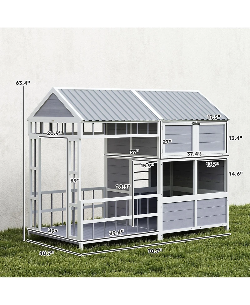 PawHut Dog House Outdoor, 79"L Wooden Dog Shelter with Porch, Storage