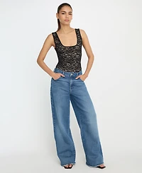 Good American Women's Stretch Lace Scoop Neck Tank Bodysuit, Regular & Plus