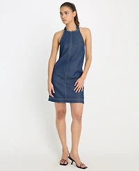 Good American Women's Denim Halter Neck Shift Dress, Regular & Plus