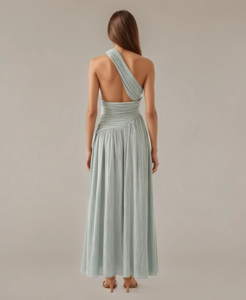 Modenaire Women's Lara One-Shoulder Pleated Keyhole Cutout Gown