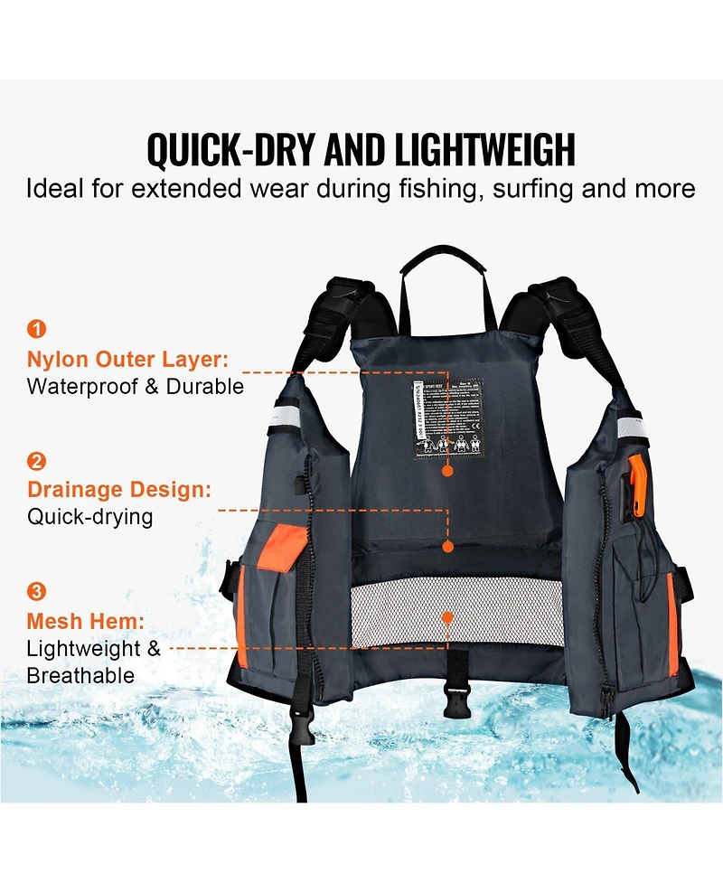 Mecale Life Vest for Watersports (Pfd), Waterproof Nylon, 85N Buoyancy, Life Jacket for Fishing Kayaking Surfing, Men and Women, Size M