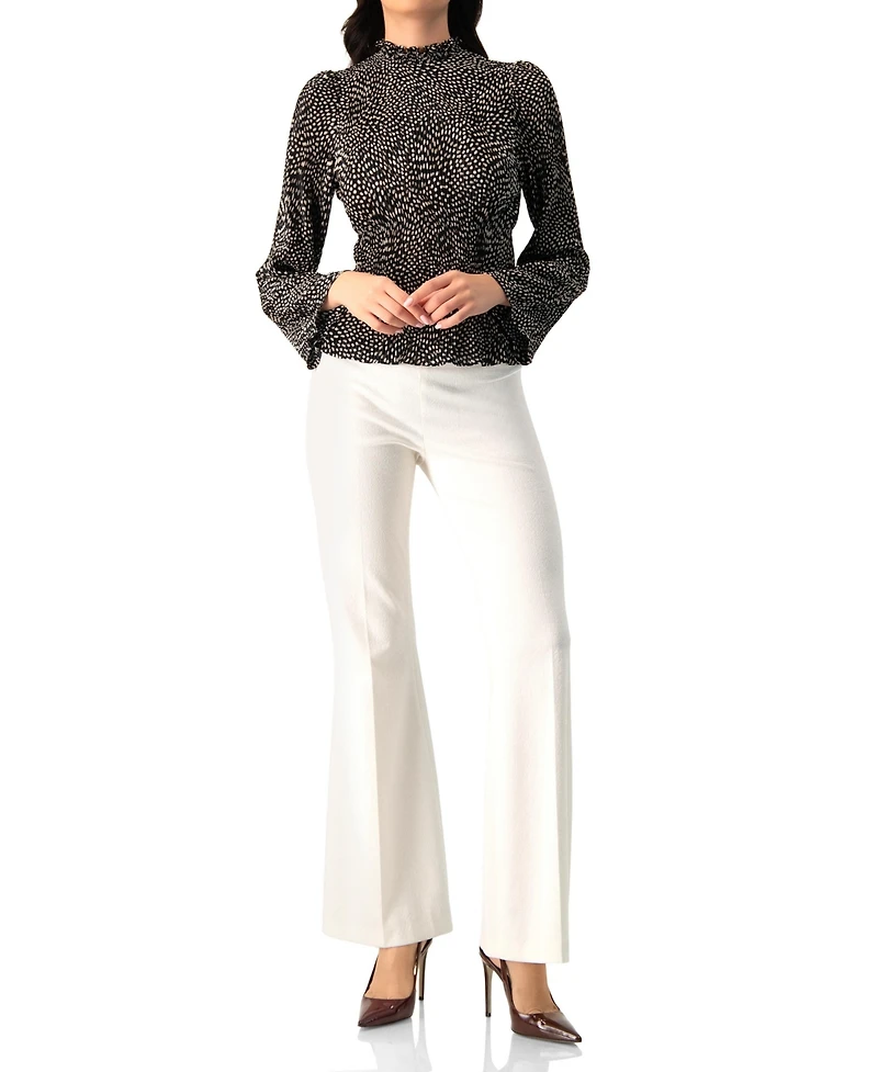 Ivonne Women's Long Sleeve Polka Dot Pleated Blouse