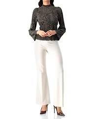 Ivonne Women's Long Sleeve Polka Dot Pleated Blouse