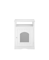 Aostirmotor Modern Cat Litter Box Furniture: Enclosed Wooden Cabinet with Storage Shelf, Discreet Side Table for Living Room