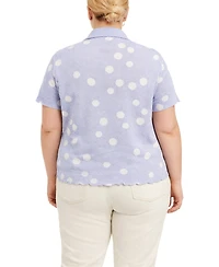 Coin 1804 Plus Polka Dot Crinkle Knit Button Short Sleeve Shirt