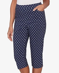 Alfred Dunner Petite Port Side Polka Dot Flat Front Denim Capri Pants