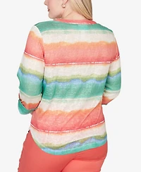 Alfred Dunner Petite Resort Living Biadere Tie Dye Stripe Henley Top