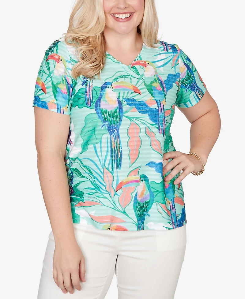 Alfred Dunner Petite Resort Living Toucan Textured Short Sleeve T-shirt