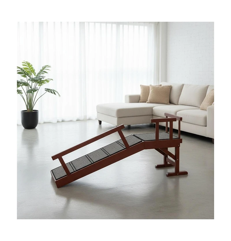 Aostirmotor Solid Wood Dog Ramp for Bed & Couch,Brown