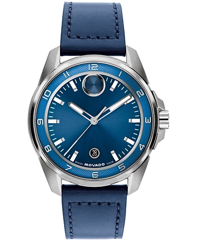 Movado Men's Bold Verso S Swiss Quartz Navy Leather Watch, 42mm