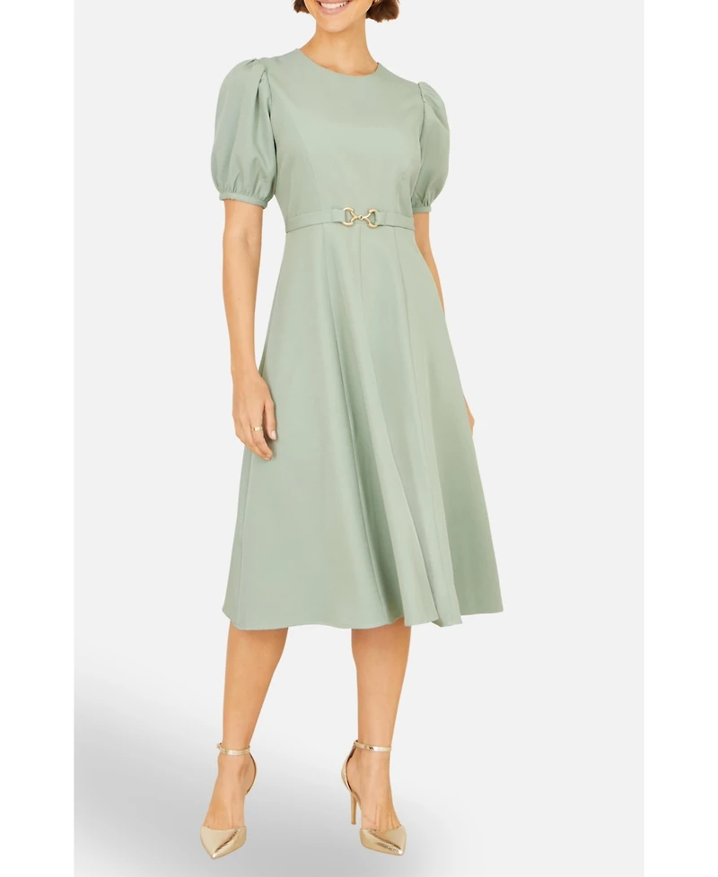 Yumi Women's Buckle Detail Short Sleeve Skater Dress